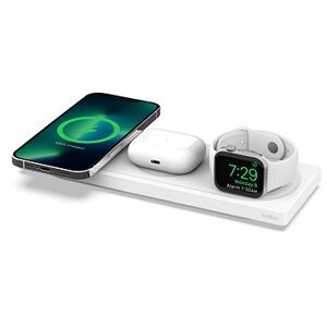 Belkin BOOST CHARGE PRO MagSafe 3 v 1 Bezdrôtová nabíjacia podložka pre iPhone/Apple Watch/AirPods, biela