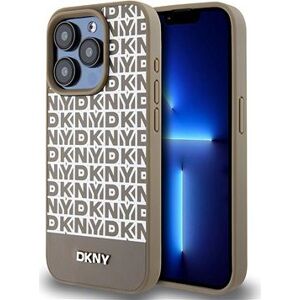 DKNY PU Leather Repeat Pattern Bottom Stripe Zadný Kryt na iPhone 14 Pro Max Brown