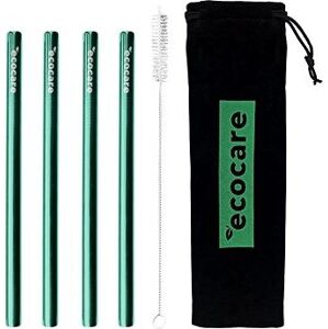 ECOCARE ekologická kovová slamka Maxi Green 21,5 × 0,6 cm (4 ks)