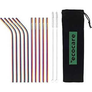 ECOCARE ekologická kovová slamka set Rainbow 21,5 × 0,6 cm (10 ks)