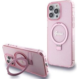 Guess IML Ring Stand Glitter MagSafe Zadný Kryt pre iPhone 15 Pro Pink