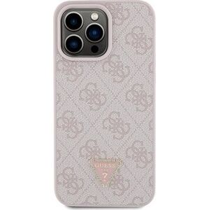 Guess PU 4G Strass Triangle Metal Logo Zadný Kryt pre iPhone 15 Pro Max Pink