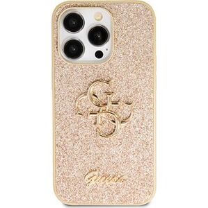 Guess PU Fixed Glitter 4G Metal Logo Zadný Kryt pre iPhone 15 Pro Max Gold