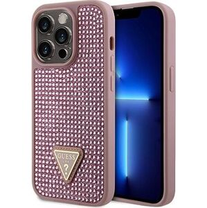 Guess Rhinestones Triangle Metal Logo Kryt pre iPhone 15 Pro Pink