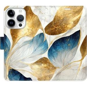 iSaprio flip pouzdro GoldBlue Leaves pro iPhone 15 Pro
