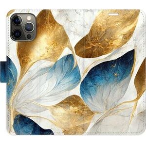 iSaprio flip puzdro GoldBlue Leaves na iPhone 12/12 Pro