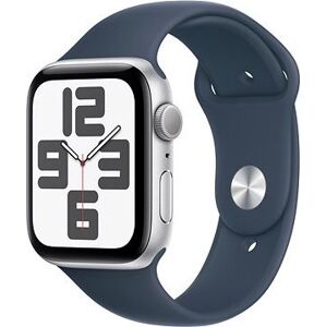 Apple Watch SE 44 mm Strieborný hliník s búrkovo modrým športovým remienkom – M/L