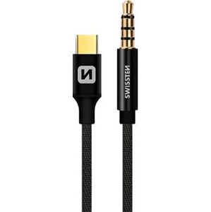 Swissten Textile audio adaptér USB-C (samec)/3,5 mm jack (samec) 1,5 m čierny