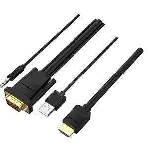 Vention HDMI to VGA Cable with Audio Output & USB Power Supply 2M Black