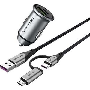 Set Vention USB A+C (18 W/20 W) Car Charger Gray + USB 2.0 to 2-in-1 USB-C/Micro USB 5A 0.5 m Gray